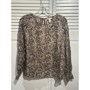 J. Crew Talitha Feather Paisley Print Long Sleeve SILK Top Blouse Sz 4 Preppy